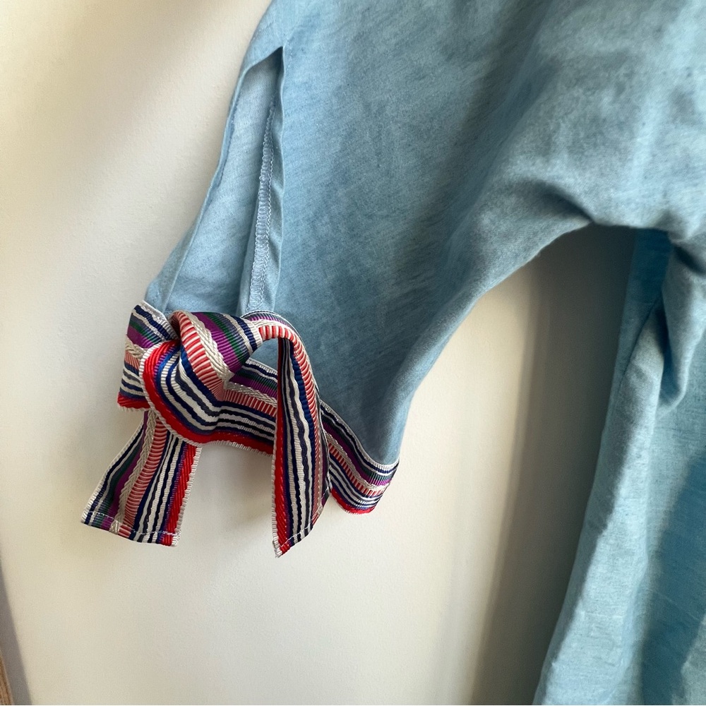 Vilagallo Embroidered Patch Tropical Fish Chambray Dress 44/10 Floral Resortwear - Picture 11 of 14